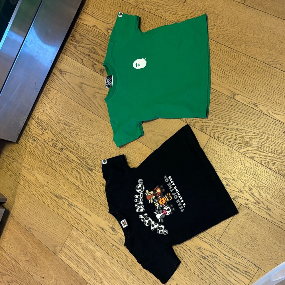 Bape Green and Black Kids Short Sleeve Tees